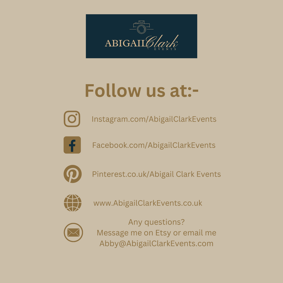 Abigail Clark Events social media and contact details