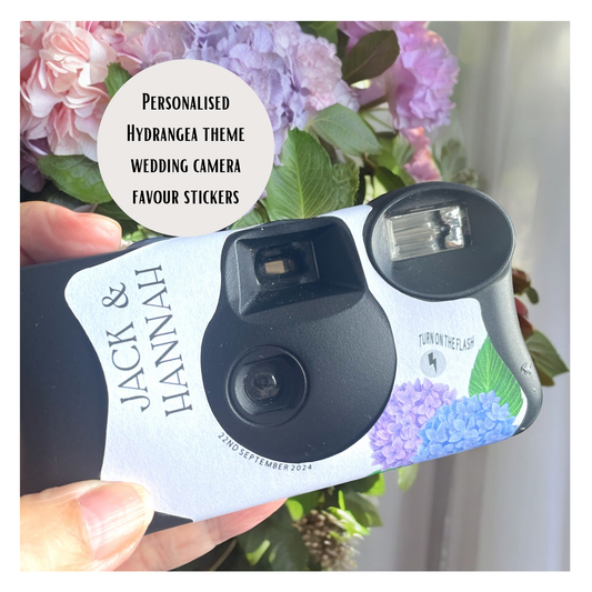 Personalised Blue & Purple Hydrangea Disposable Camera Wraps