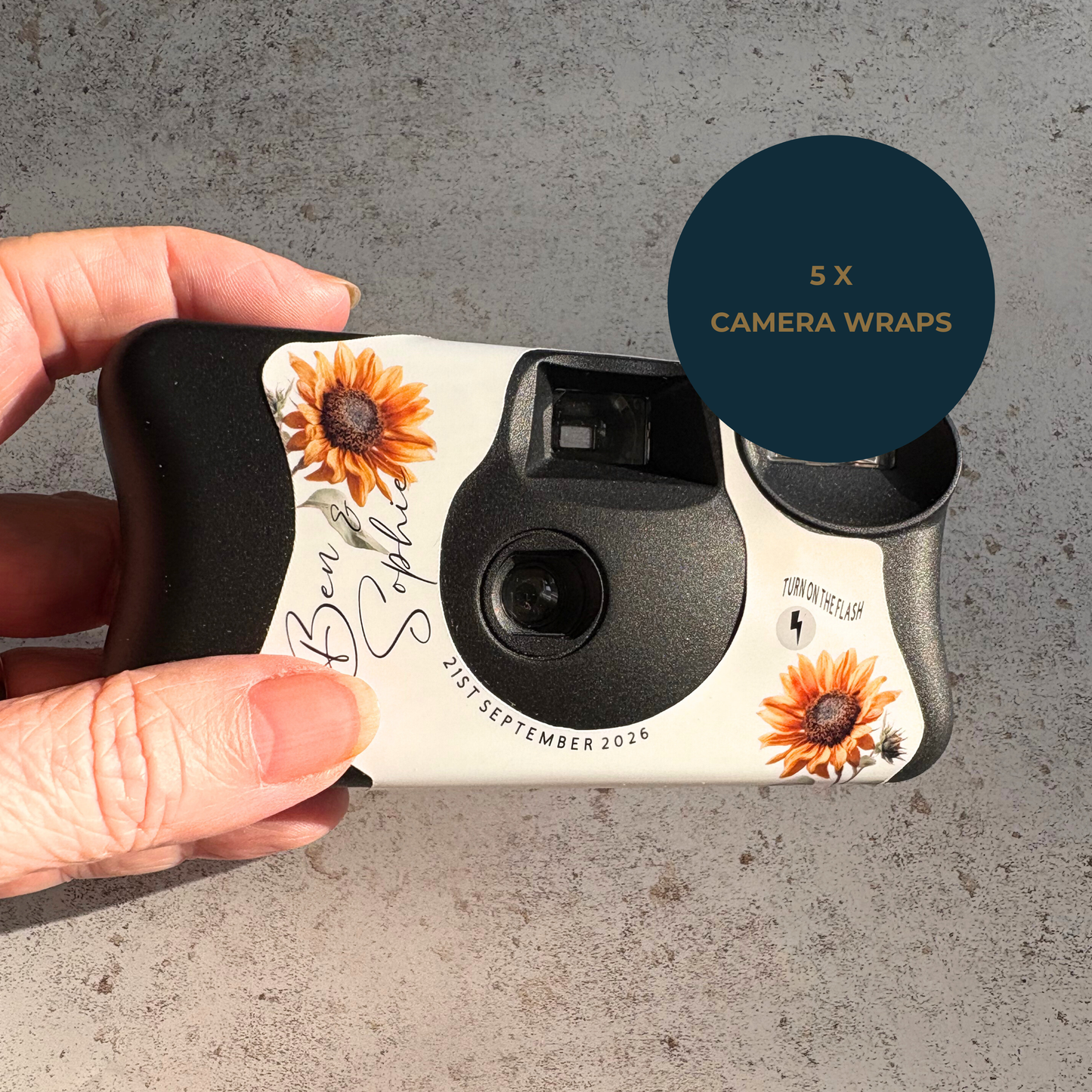 Personalised Rustic Sunflower Wedding Disposable Camera Wraps