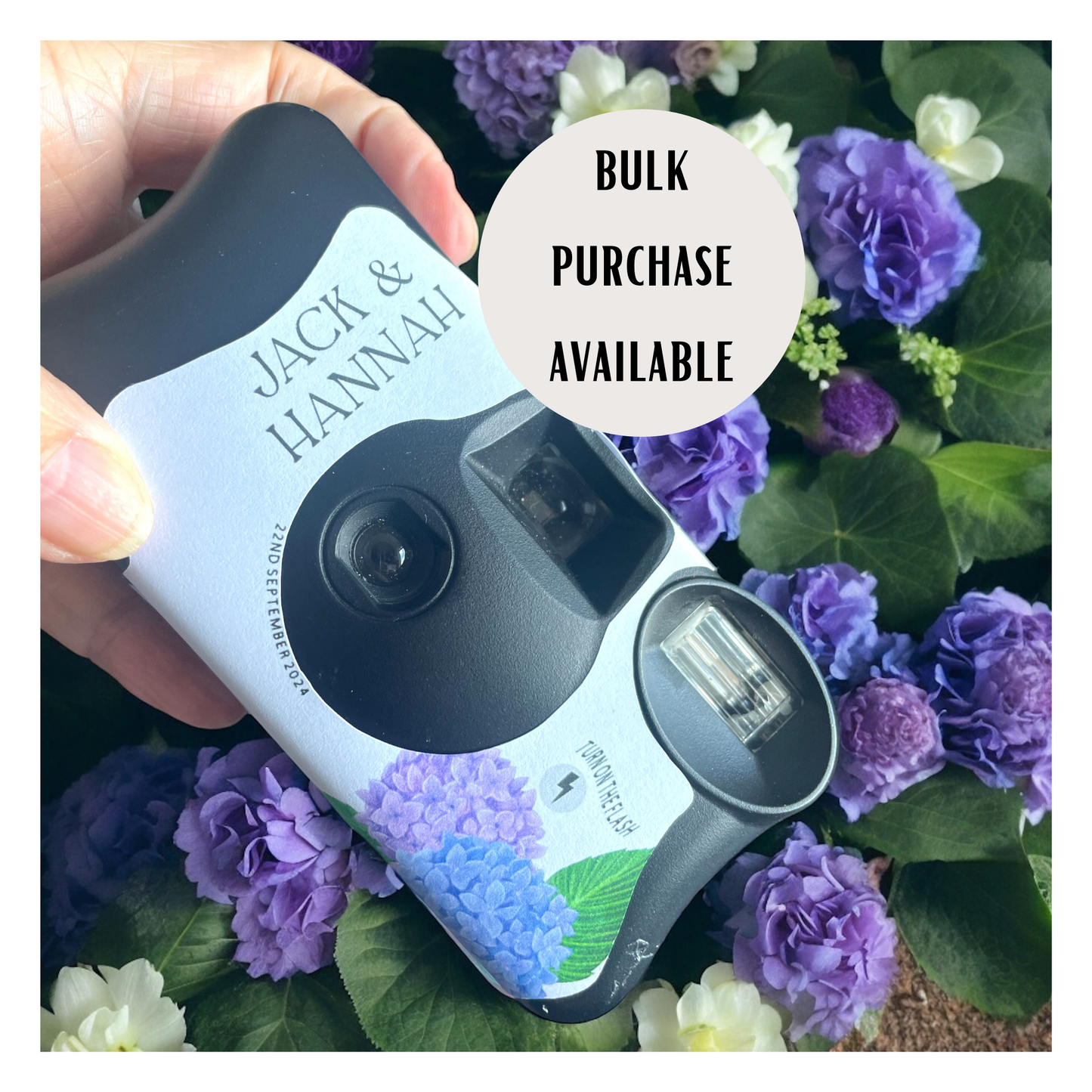 Personalised Blue & Purple Hydrangea Disposable Camera Wraps