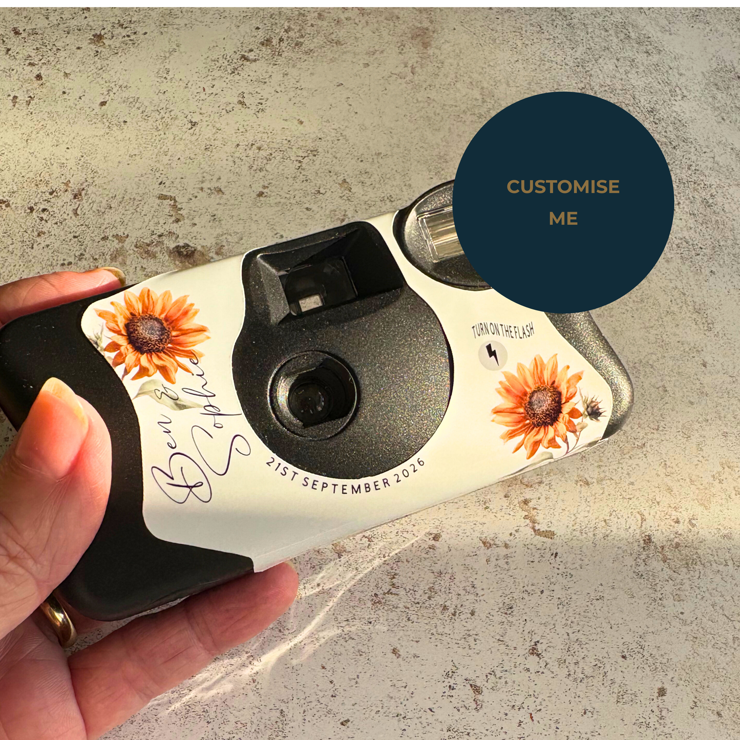 Personalised Rustic Sunflower Wedding Disposable Camera Wraps