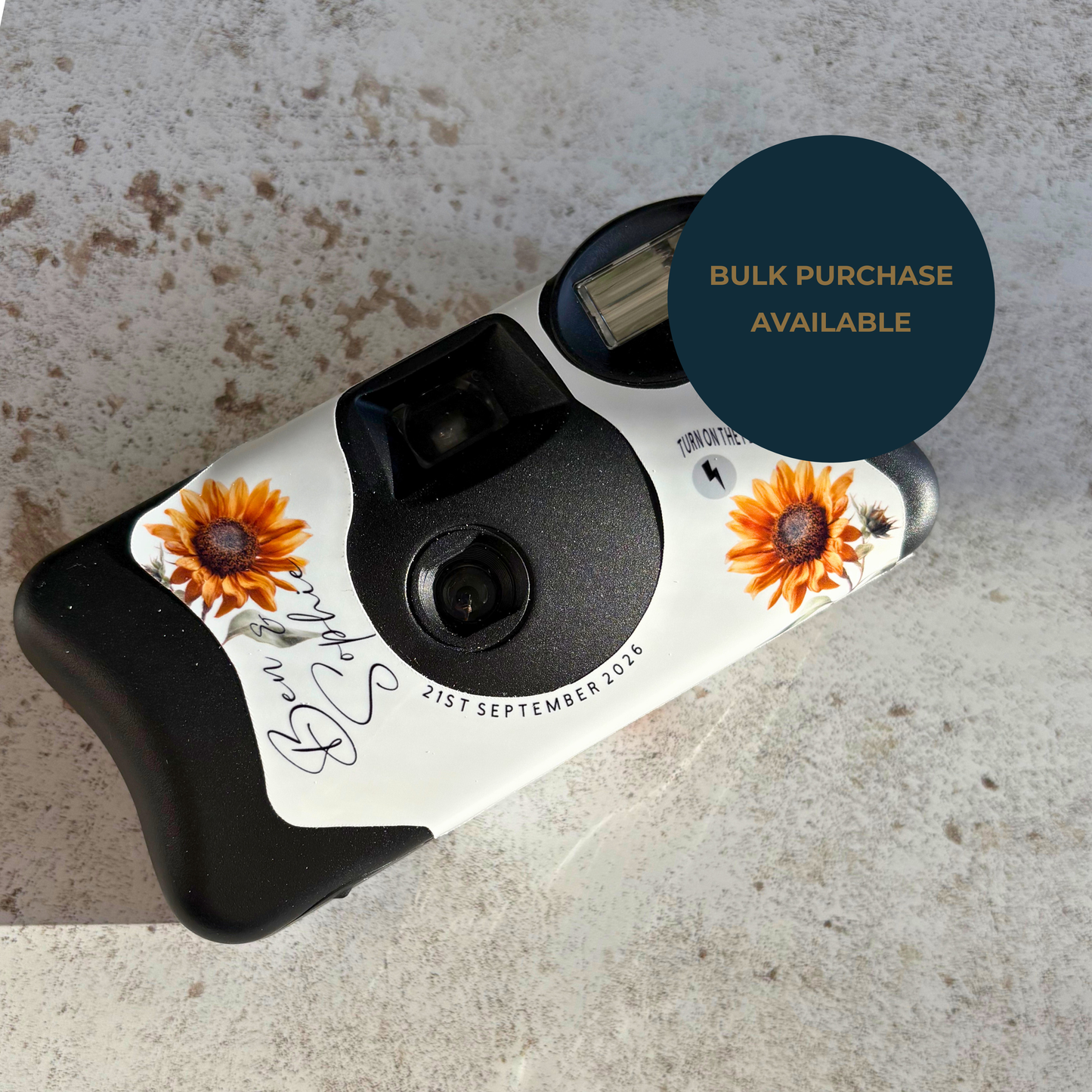 Personalised Rustic Sunflower Wedding Disposable Camera Wraps