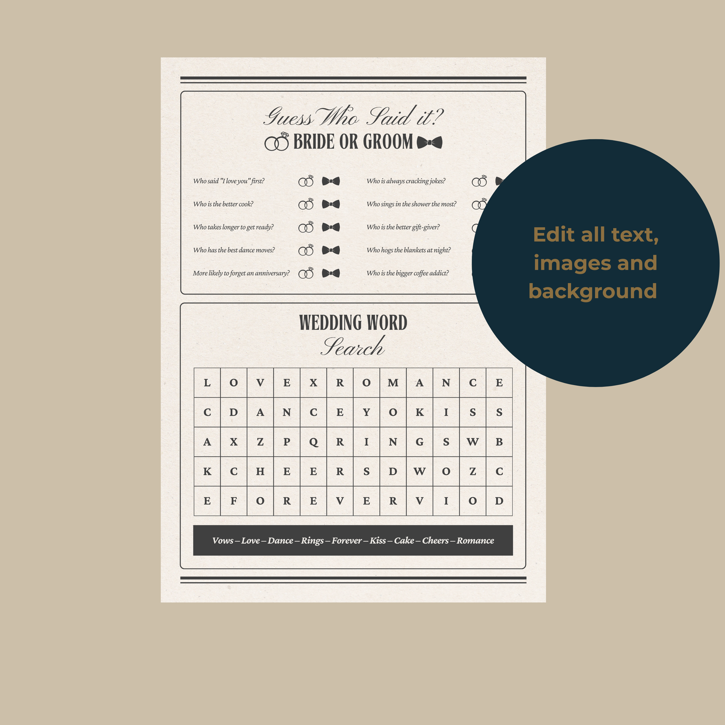 Greek Wedding Newspaper Template for Guests with Matching Camera Wrap – Printable, Canva Editable