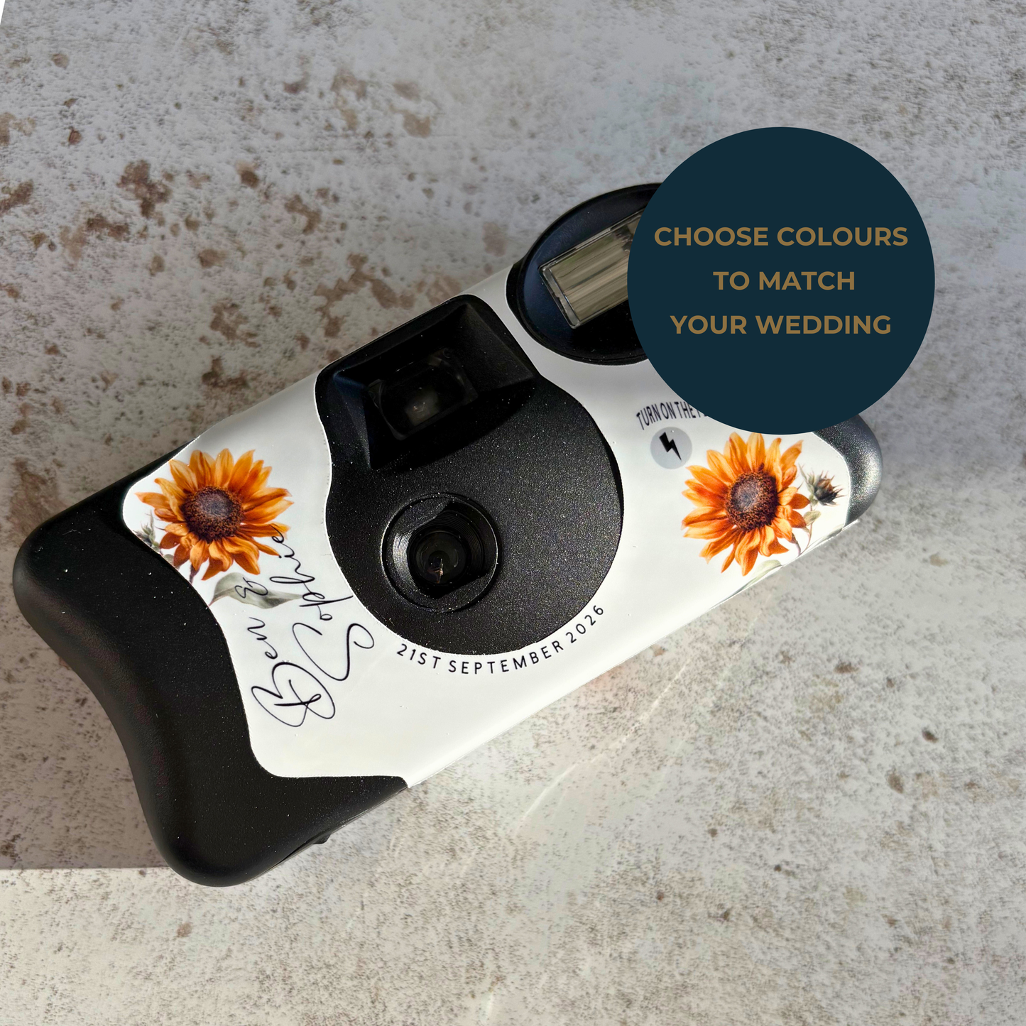 Personalised Rustic Sunflower Wedding Disposable Camera Wraps