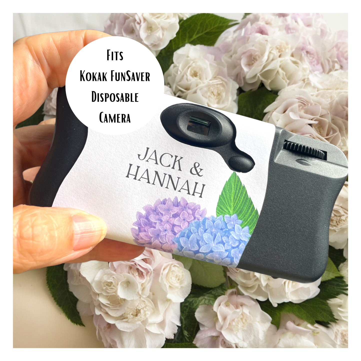 Personalised Blue & Purple Hydrangea Disposable Camera Wraps