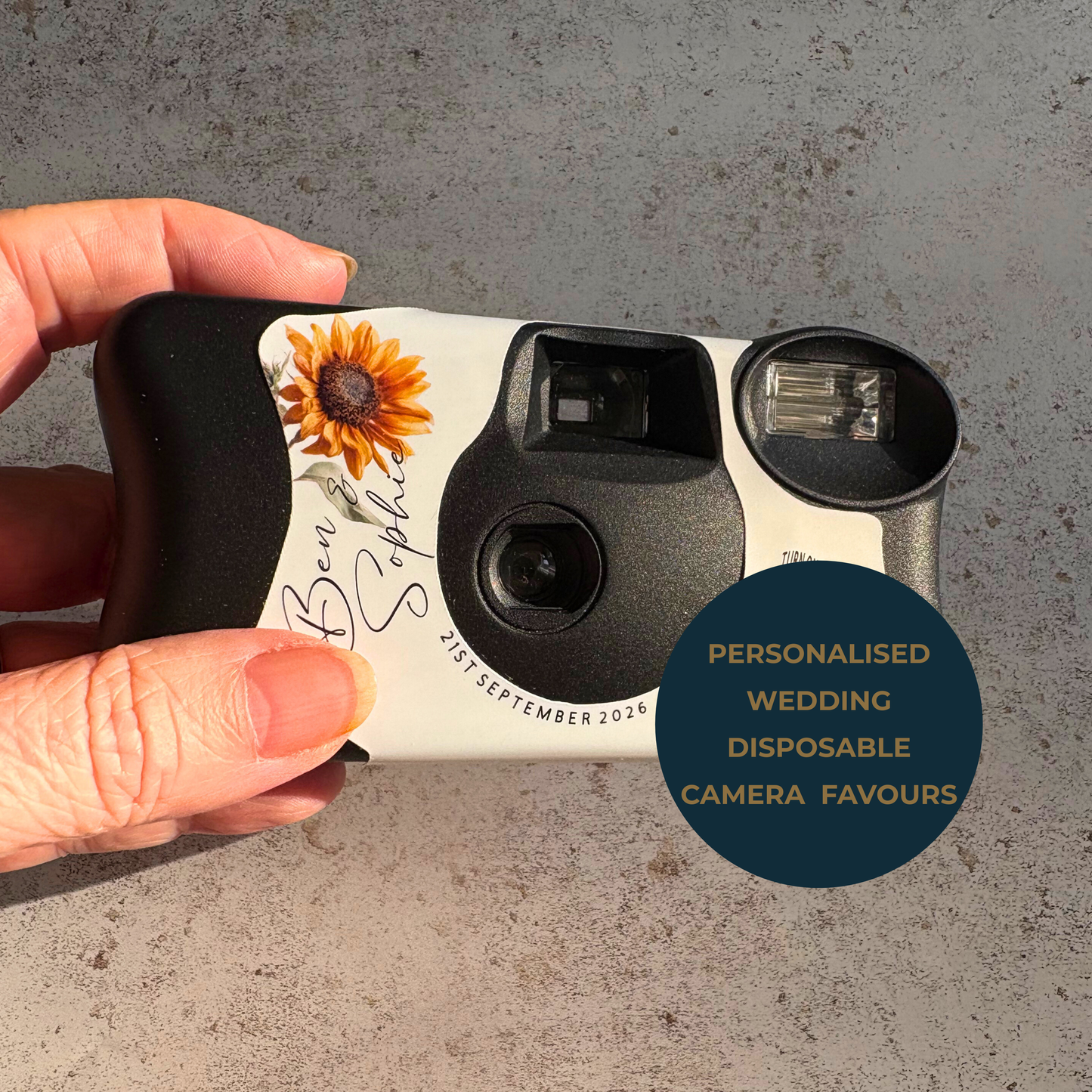 Personalised Rustic Sunflower Wedding Disposable Camera Wraps