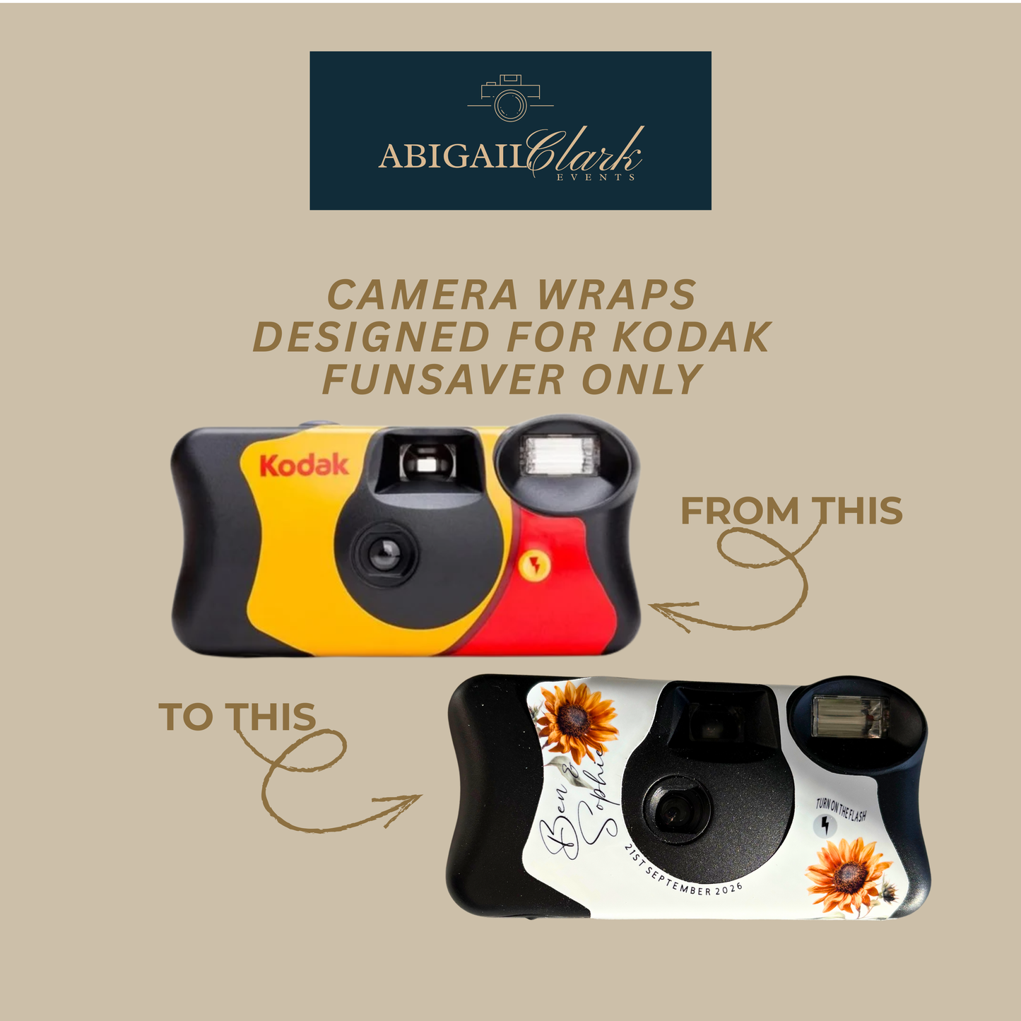 Personalised Rustic Sunflower Wedding Disposable Camera Wraps