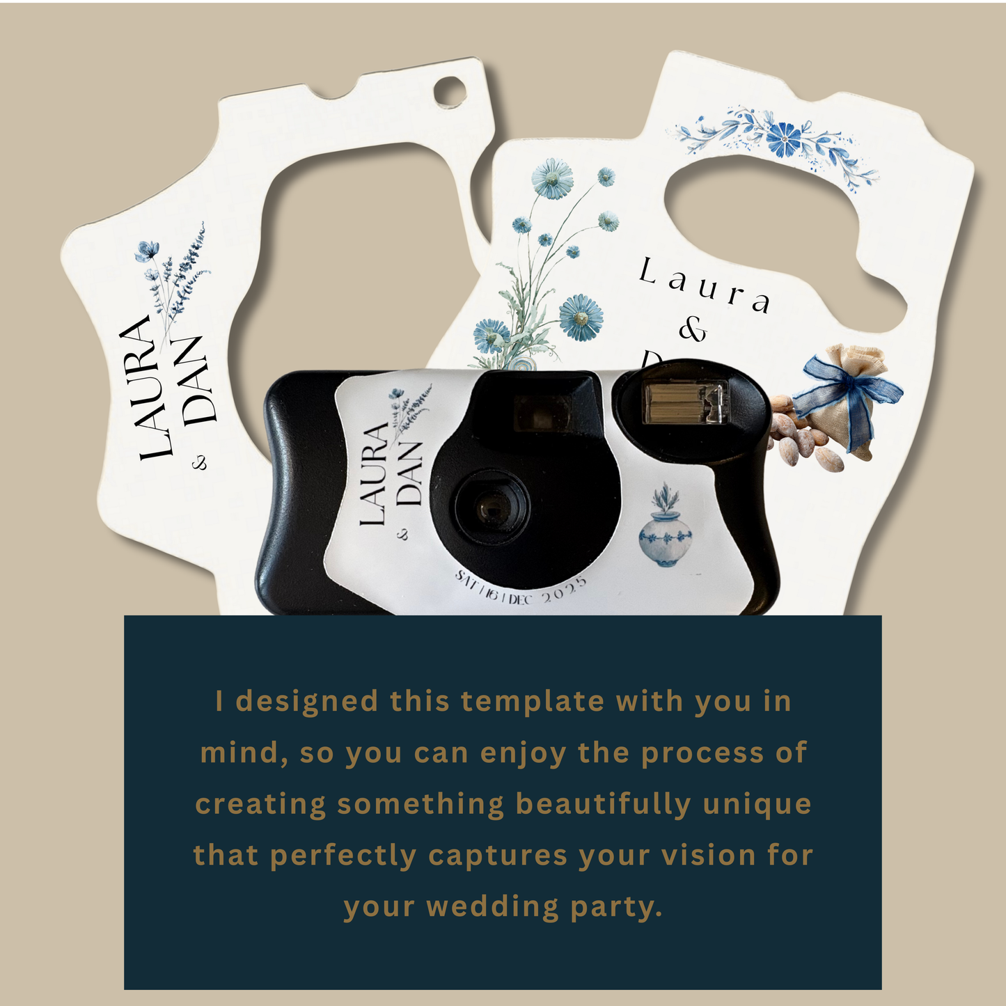Greek Wedding Newspaper Template for Guests with Matching Camera Wrap – Printable, Canva Editable