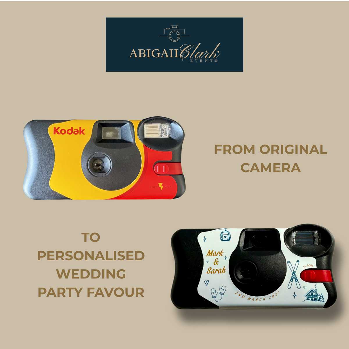 Camera Included - Personalised Happily Ever Après Ski Wedding Disposable Camera