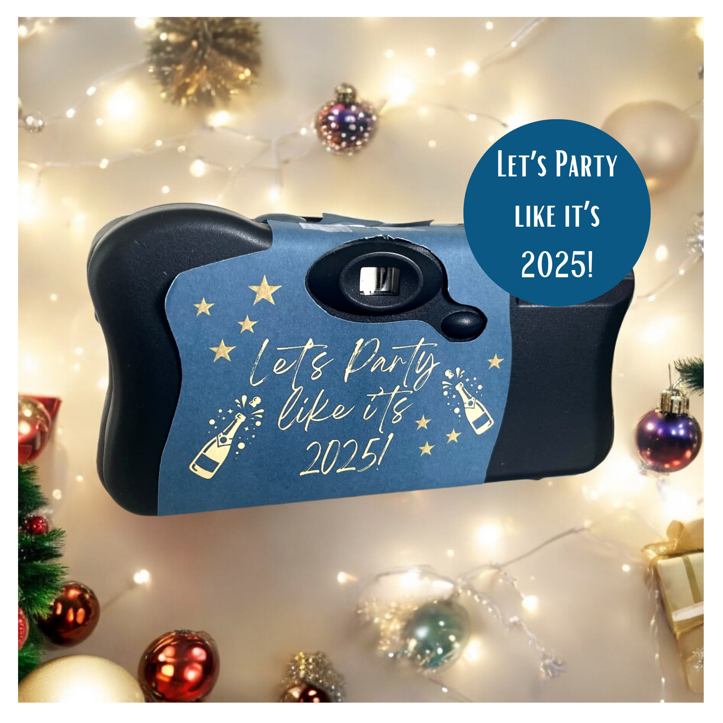Let's Party Like It's 2025 Navy Blue & Gold New Year's Eve Camera Stickers