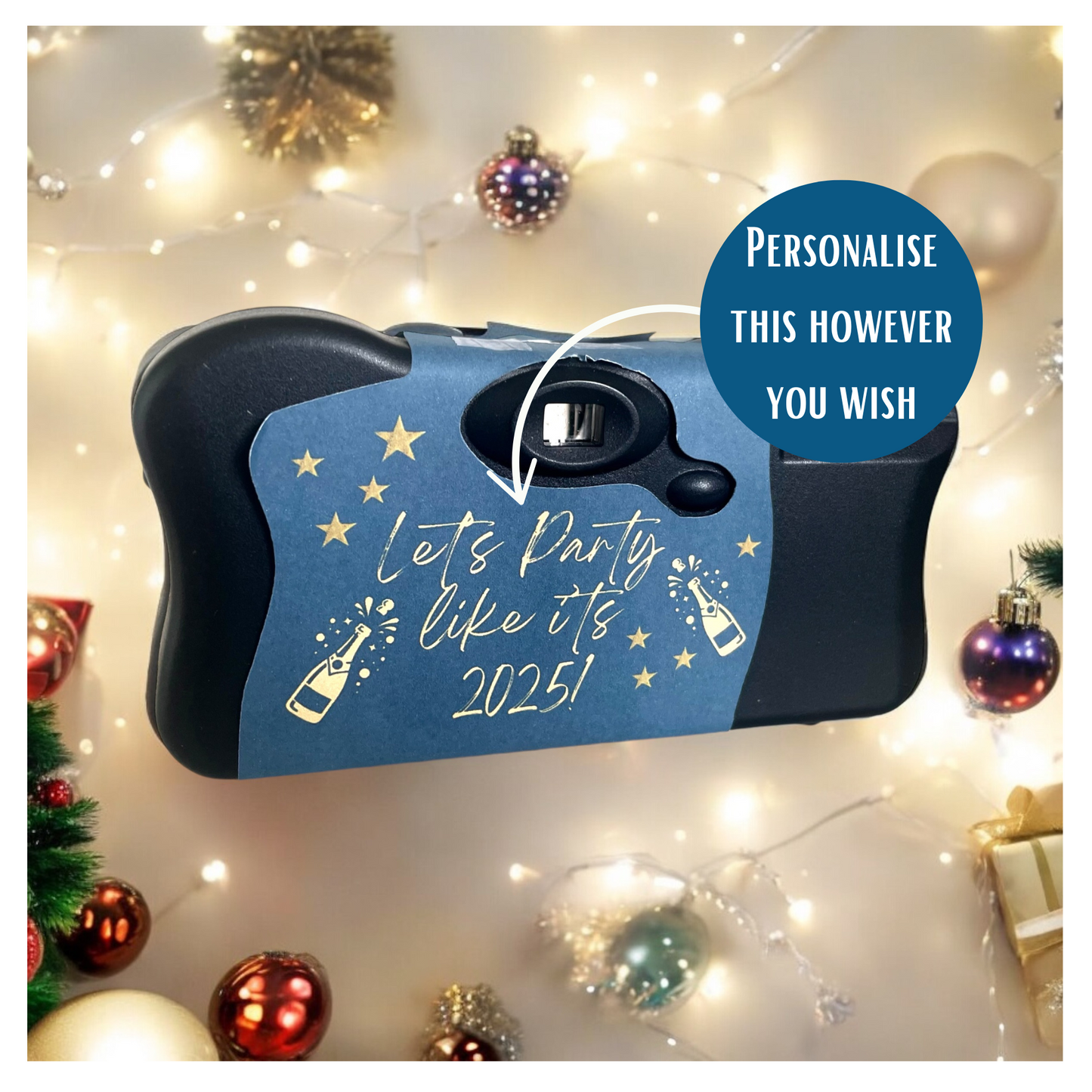 Let's Party Like It's 2025 Navy Blue & Gold New Year's Eve Camera Stickers