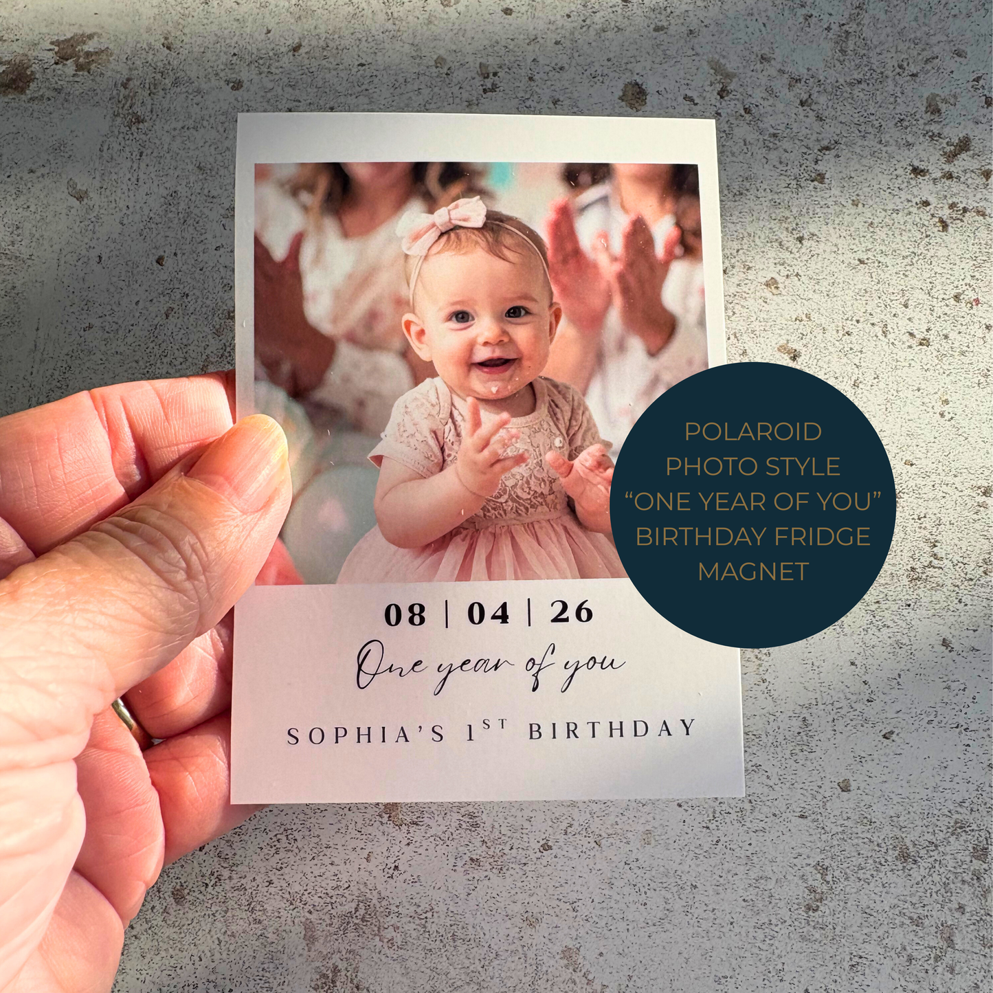 Personalised Polaroid Style First Birthday Fridge Magnet – One Year of You