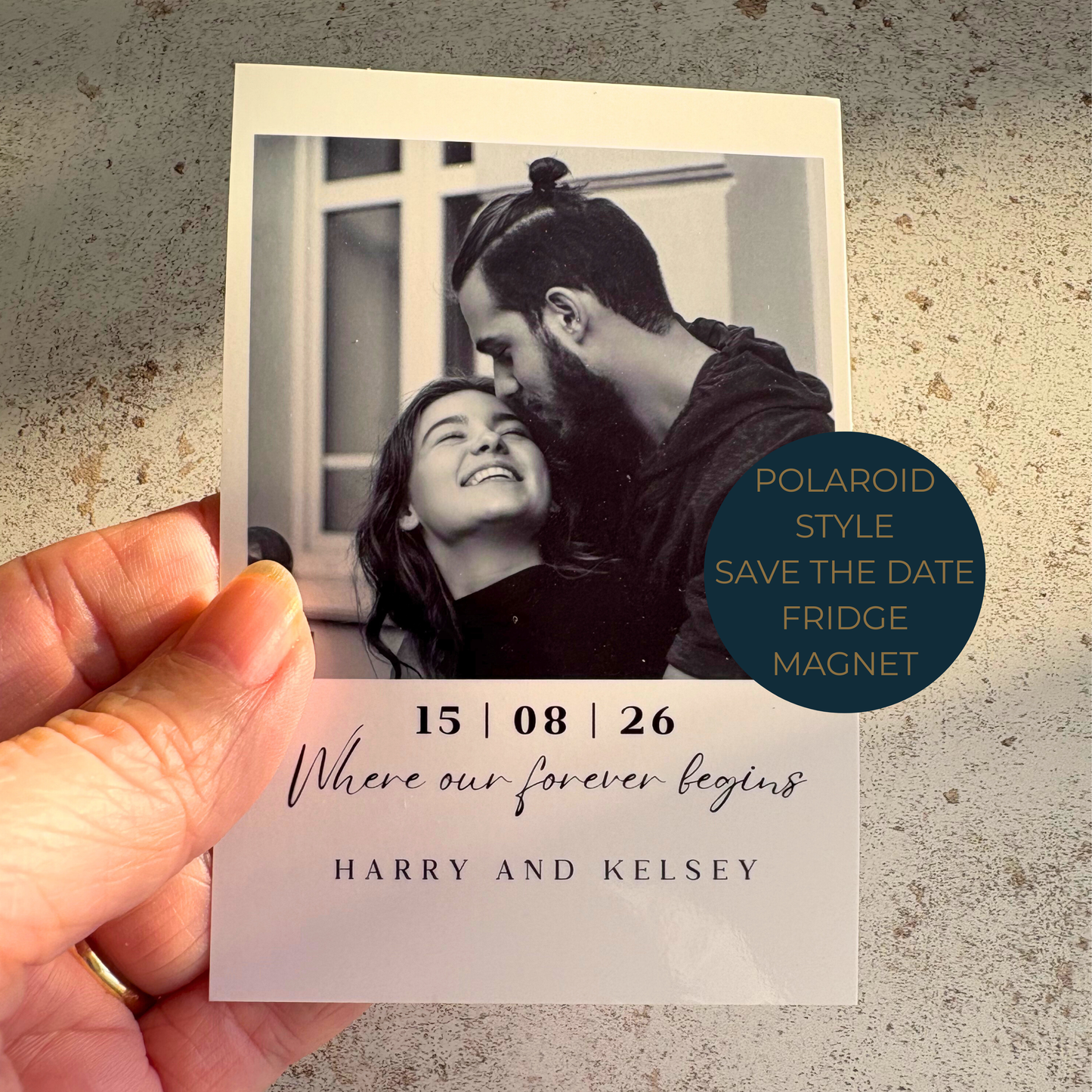 Personalised Save the Date Fridge Magnet, Polaroid Style Photo Wedding Magnet Keepsake
