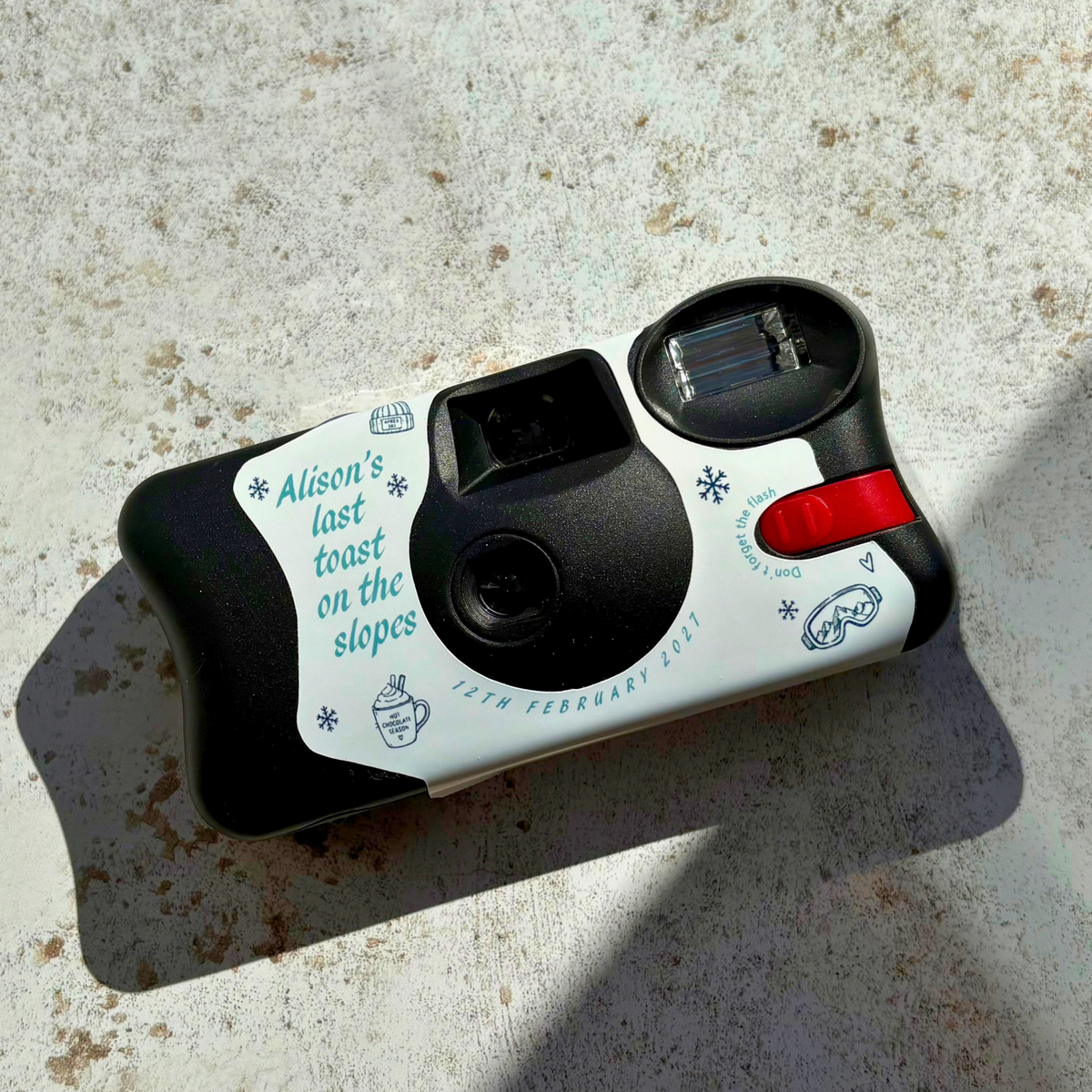 Personalised après ski hen party camera wrap for Kodak FunSaver
