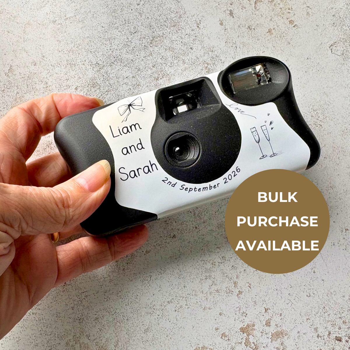 Bulk purchase option for personalised wedding camera wraps