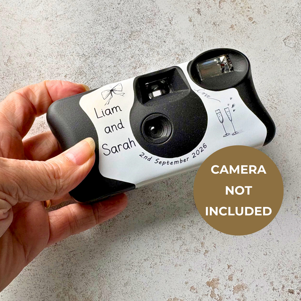 Camera not included information for personalised wedding camera wrap