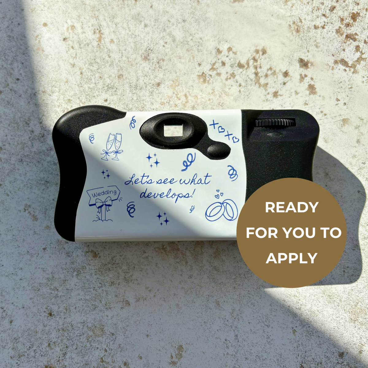 Back of personalised blue line art hen party Kodak FunSaver camera