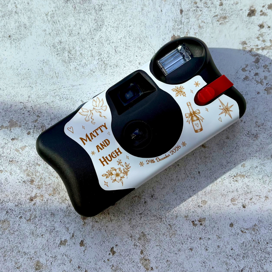 Personalised Christmas engagement party Kodak FunSaver camera front