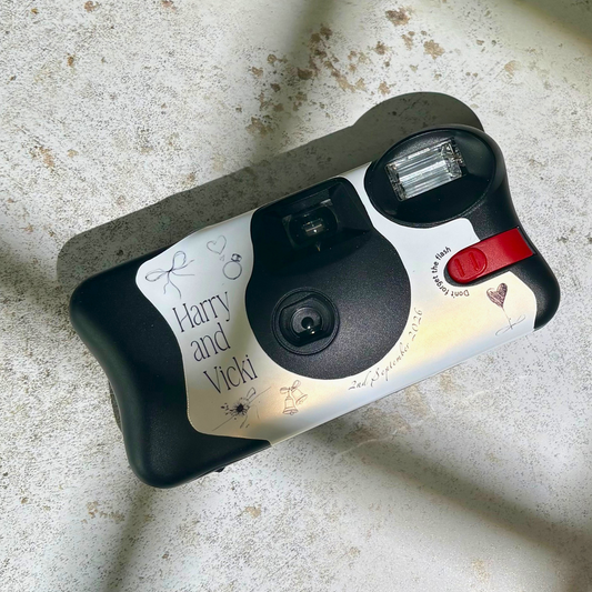 Personalised engagement camera wrap for Kodak FunSaver disposable camera