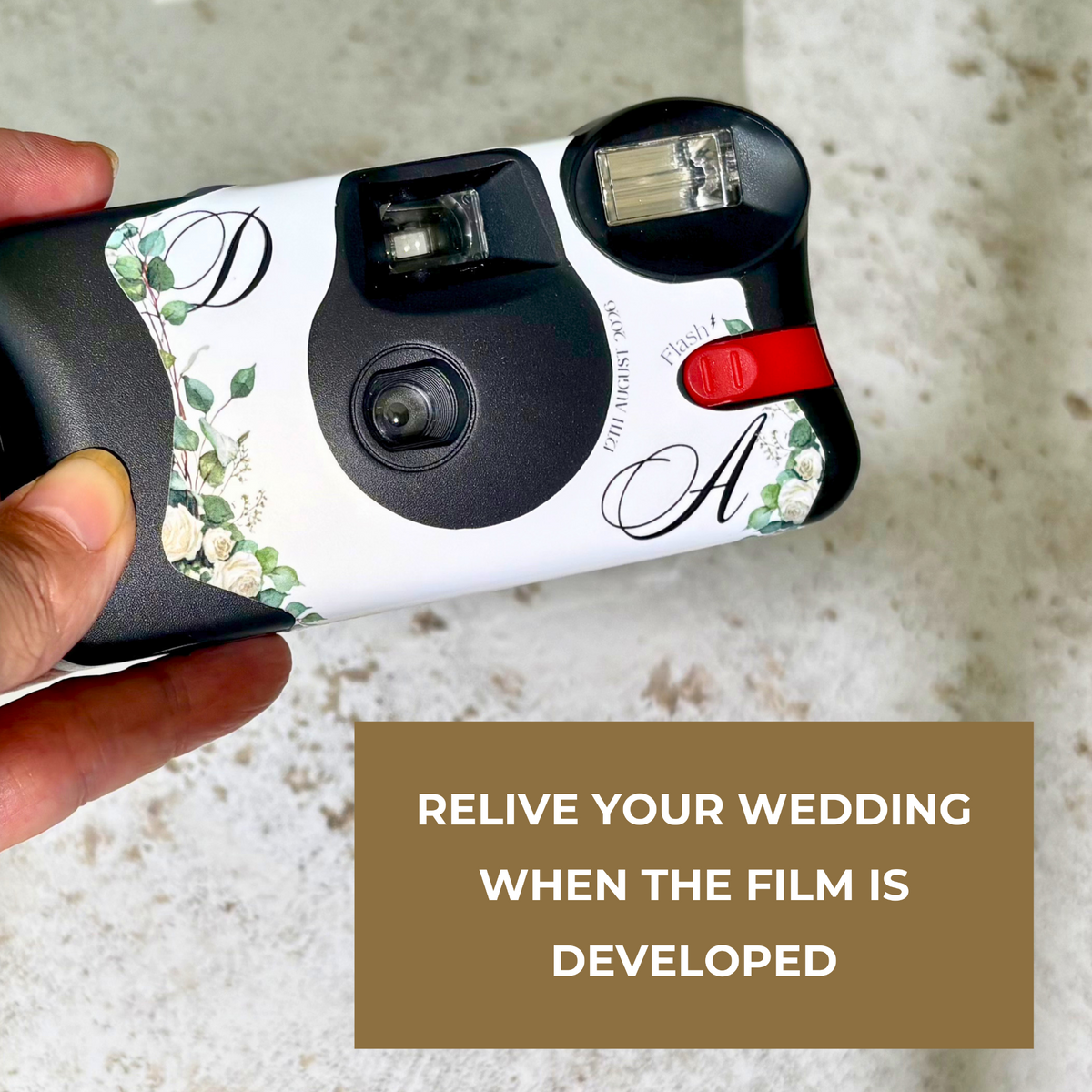 Eucalyptus wedding camera wrap front and back