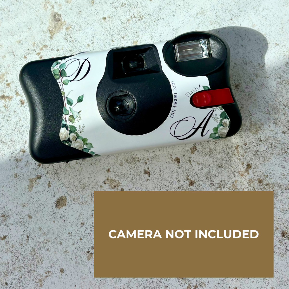 Eucalyptus and rose personalised wedding camera wrap - camera not included