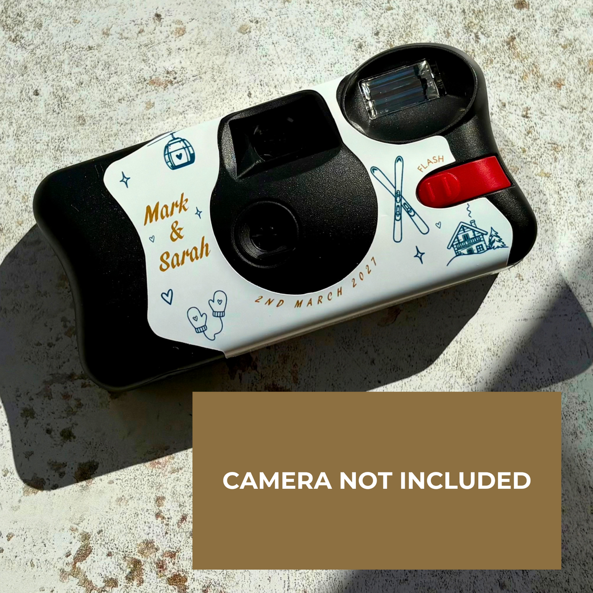 Personalised ski wedding camera wrap – camera not included
