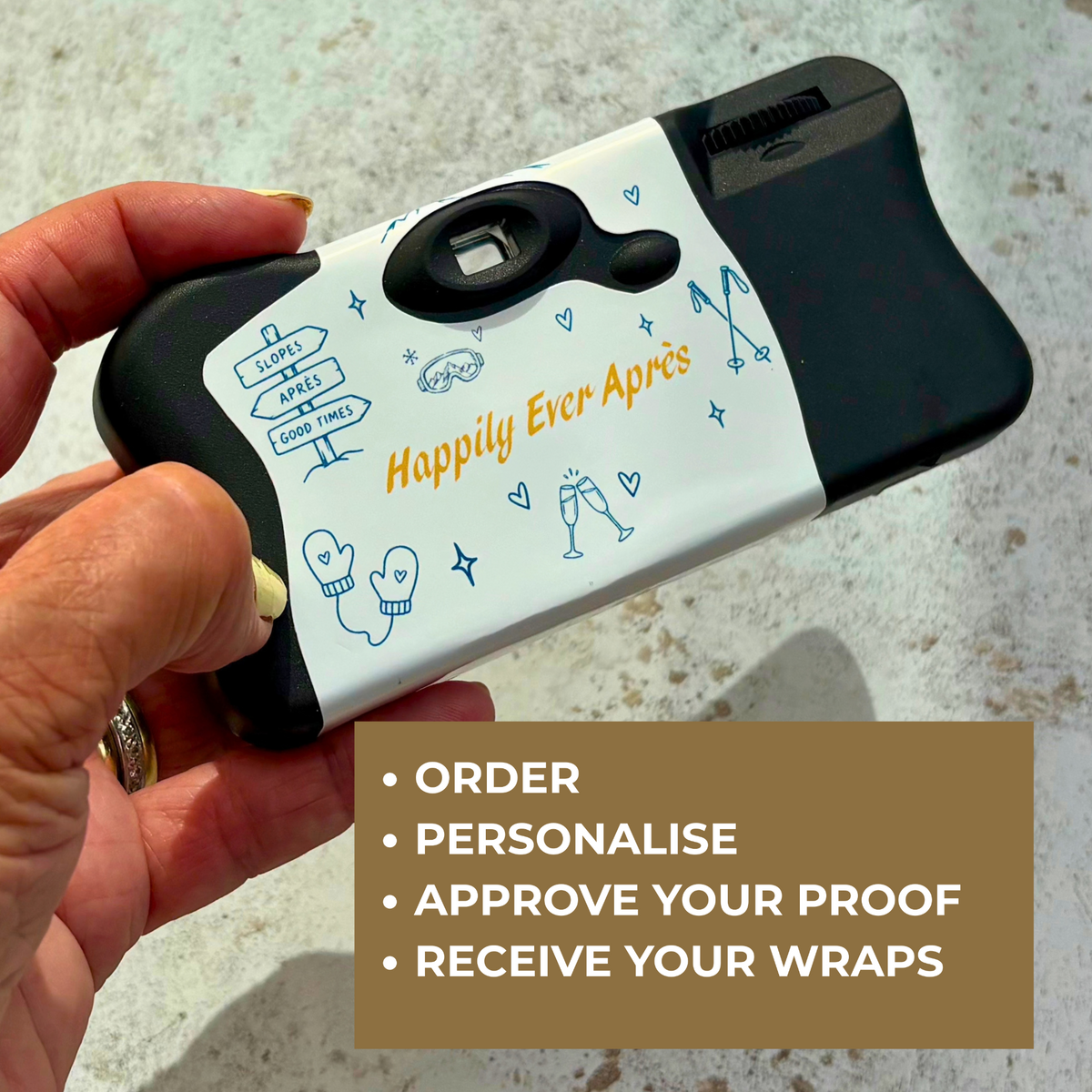How to order personalised Happily Ever Après wedding camera wraps
