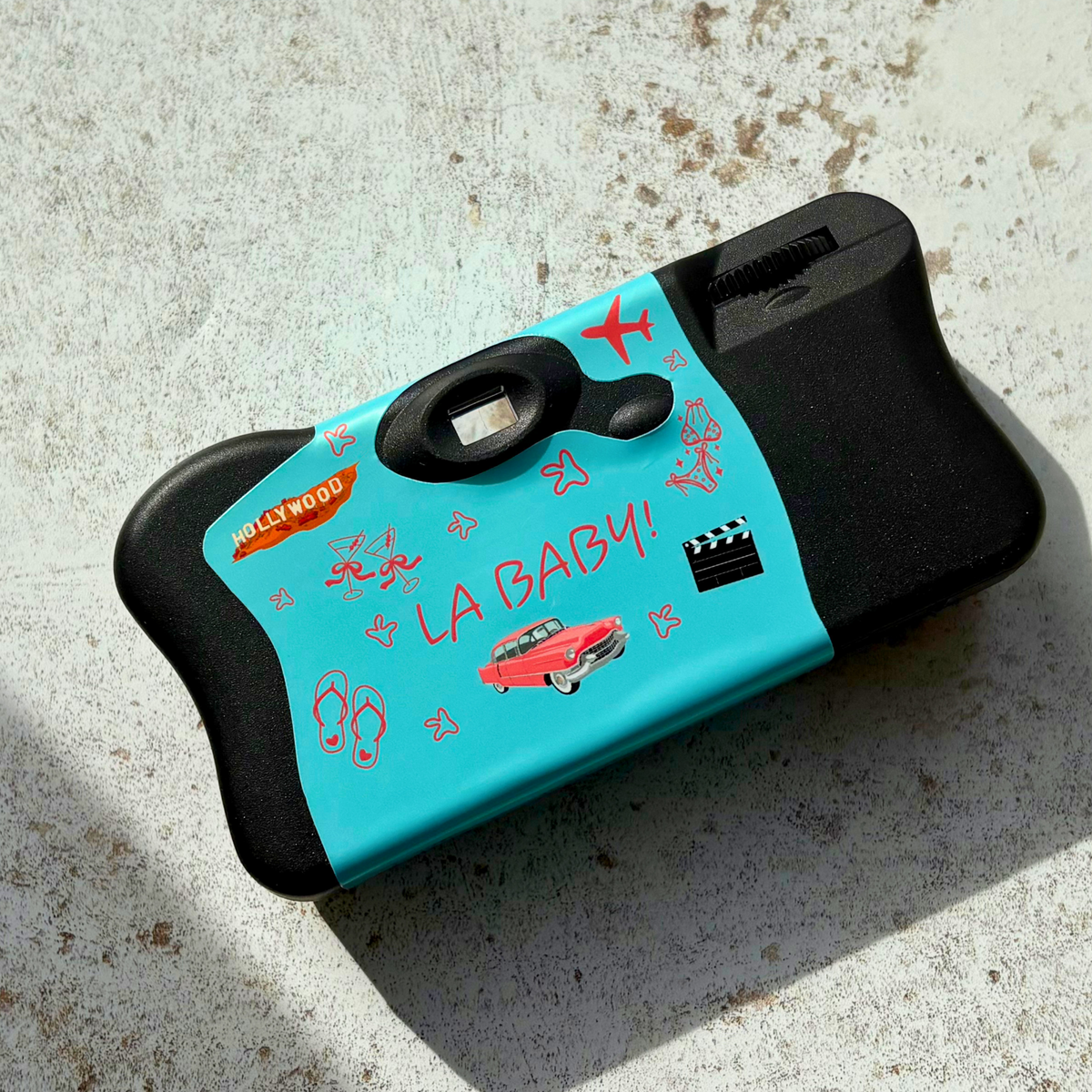 Back of LA Baby personalised birthday camera wrap shown alone