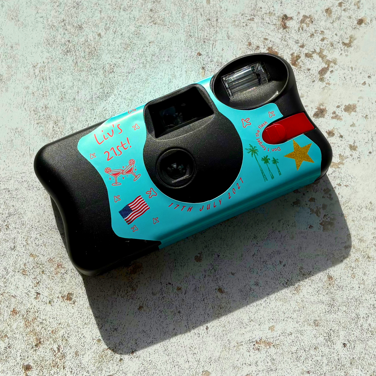 Front of personalised LA Baby birthday Kodak FunSaver camera wrap