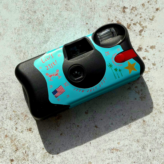Front of personalised LA Baby birthday Kodak FunSaver camera wrap