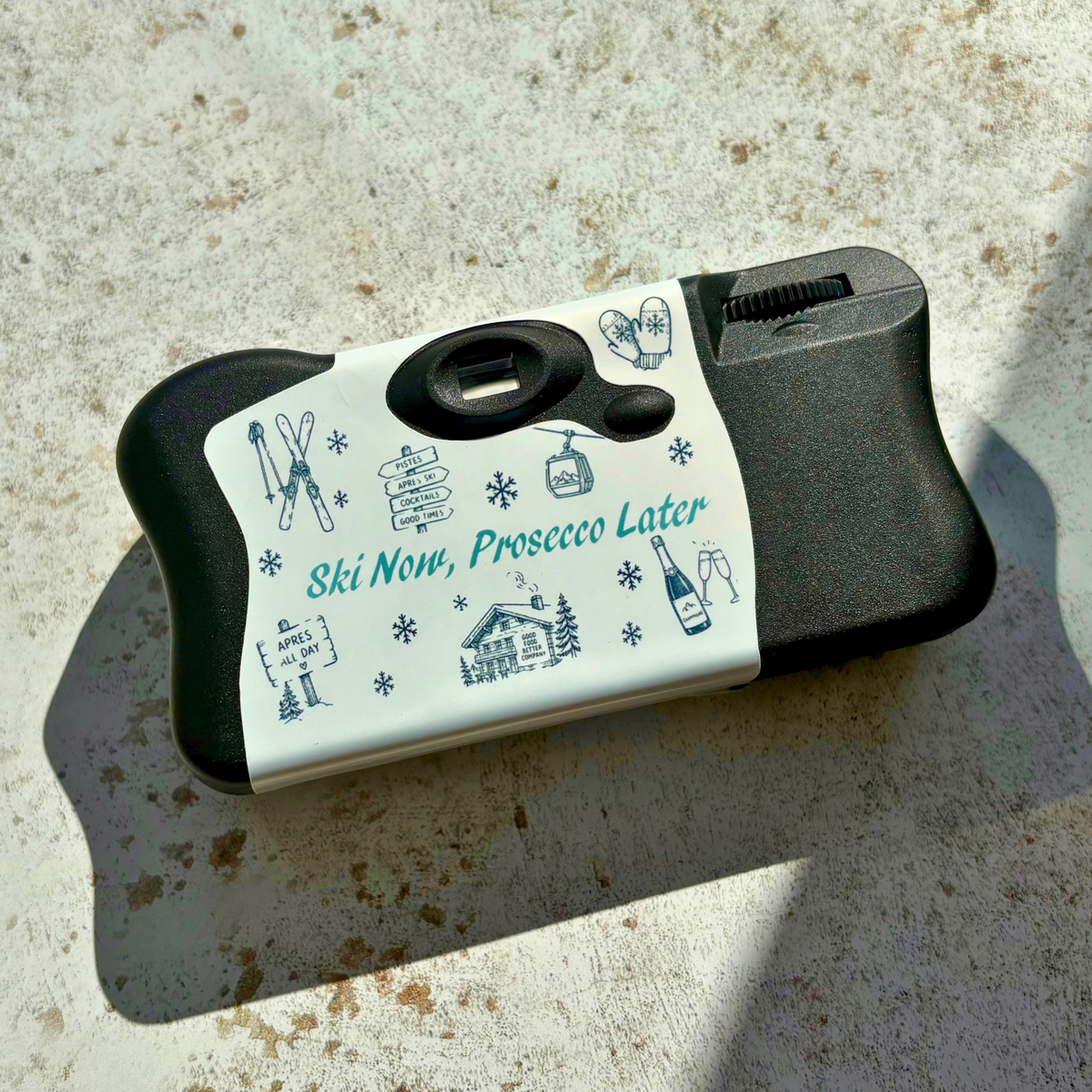 Back of personalised après ski hen party camera