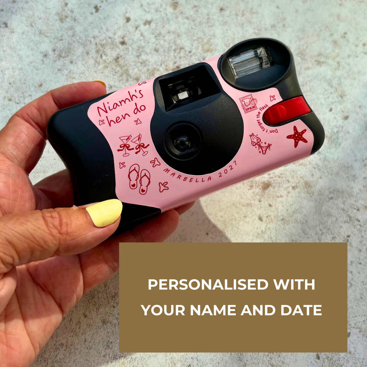 Marbella hen party camera personalisation details