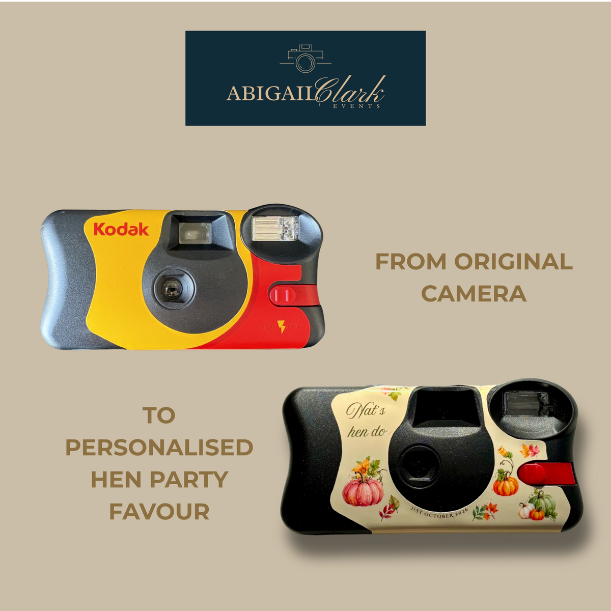 Personalised Pumpkins and Prosecco camera wrap front and back