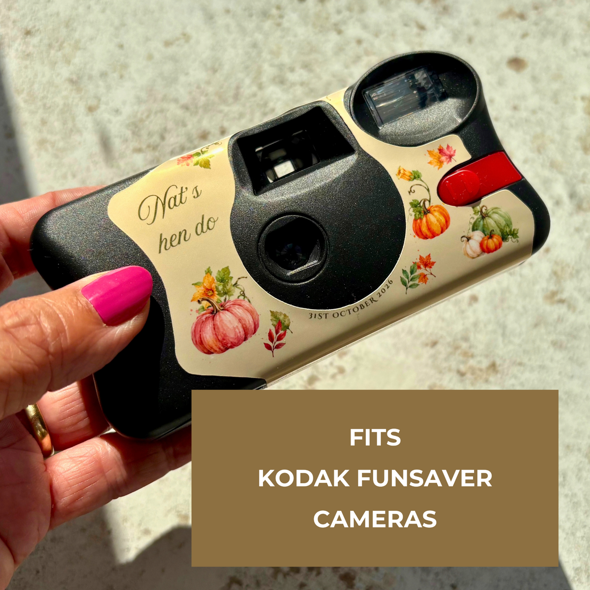 Pumpkins and Prosecco hen party camera wrap detail