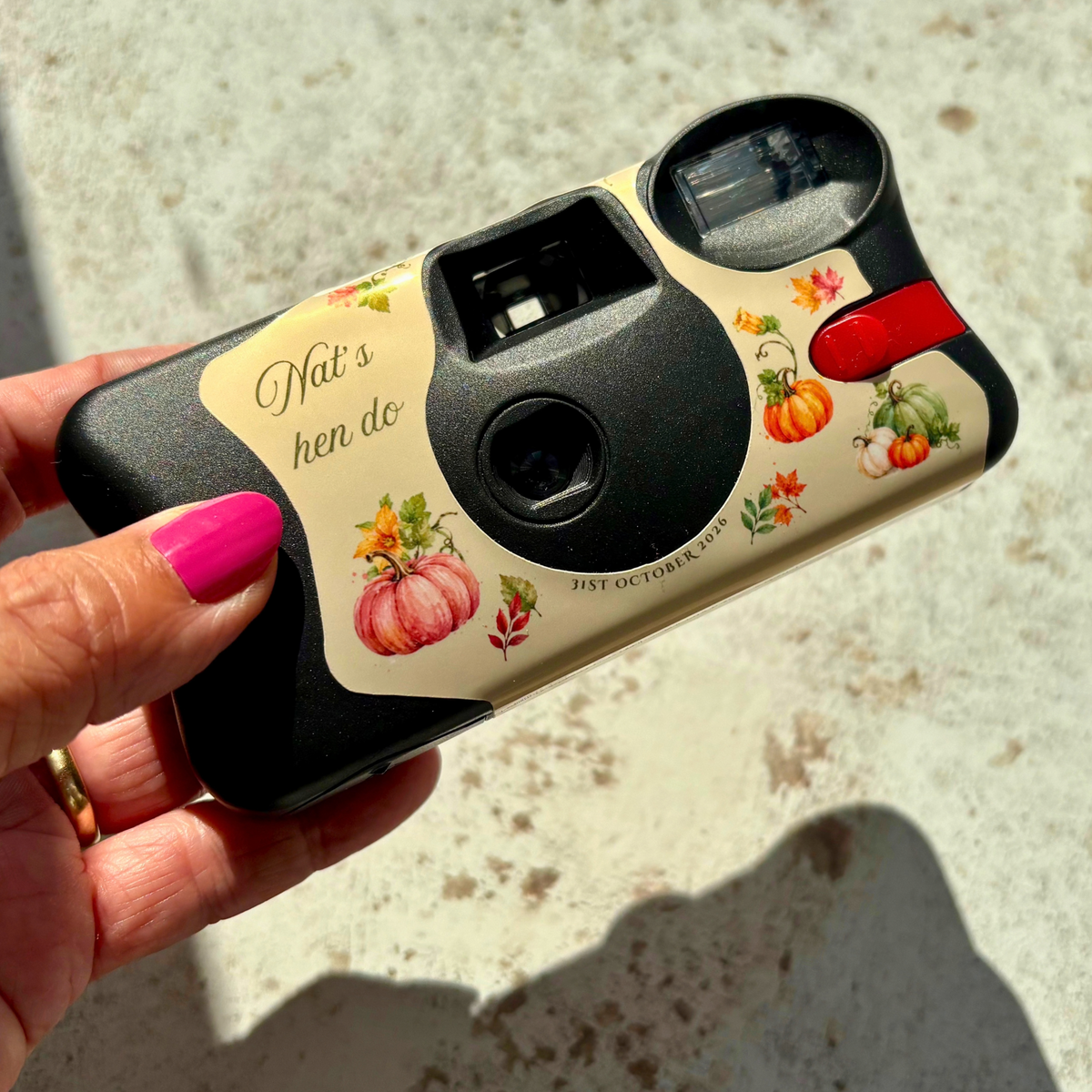 Personalised Pumpkins and Prosecco camera front