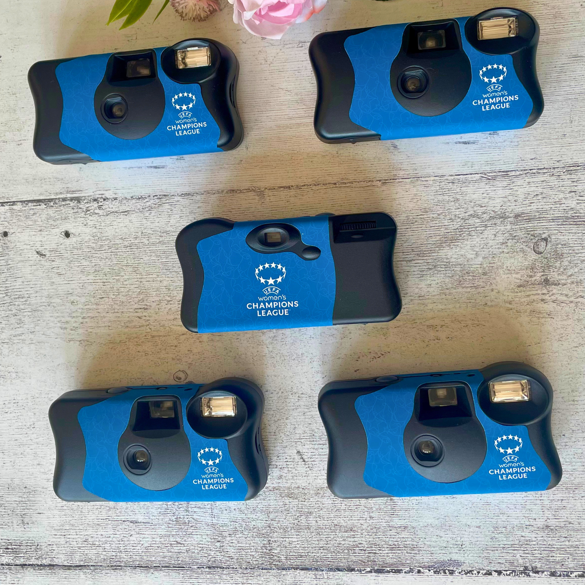 Custom UEFA Women's Champions League branded disposable cameras for sporting events