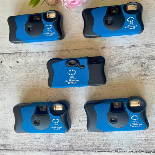 Custom UEFA Women's Champions League branded disposable cameras for sporting events