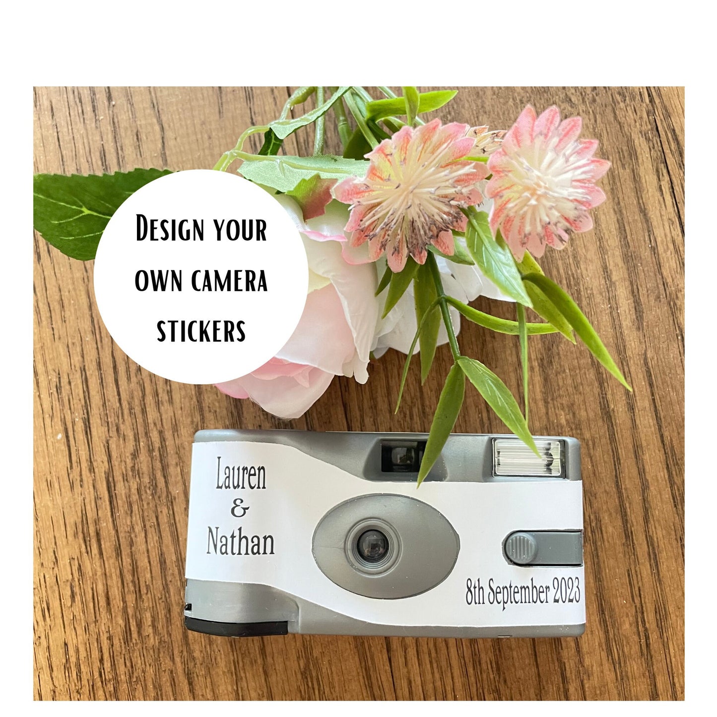Personalised Wedding Stickers for Agfa Le Box Disposable Camera Favours
